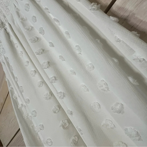 White Swiss Dot Smocked Dress w/Flutter Sleeve - Picture 5 of 6